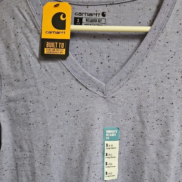 Carhartt Periwinkle Speckle Long Sleeve V Neck T Shirt Size Small - Picture 2 of 5